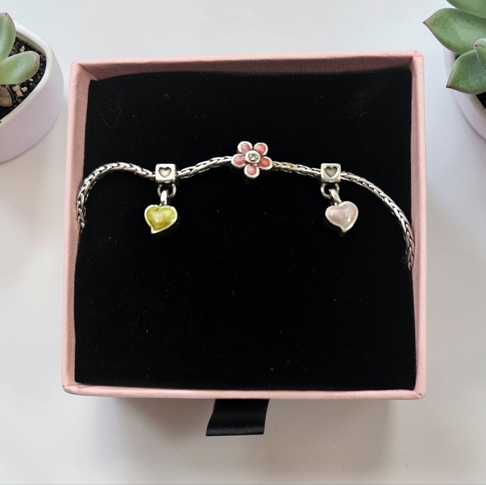 Brighton Pink Flower & Heart Charm Anklet Silver Tone Enamel Adjustable EUC - Picture 3 of 8